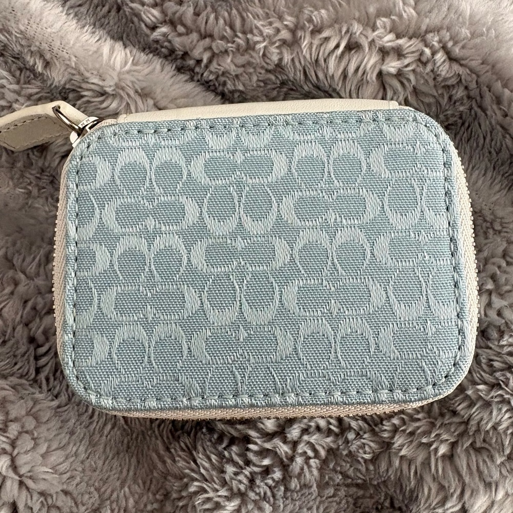 Vintage & very rare COACH 3 pill case. Light Blue Monogram "C". Size is 4" X 3".